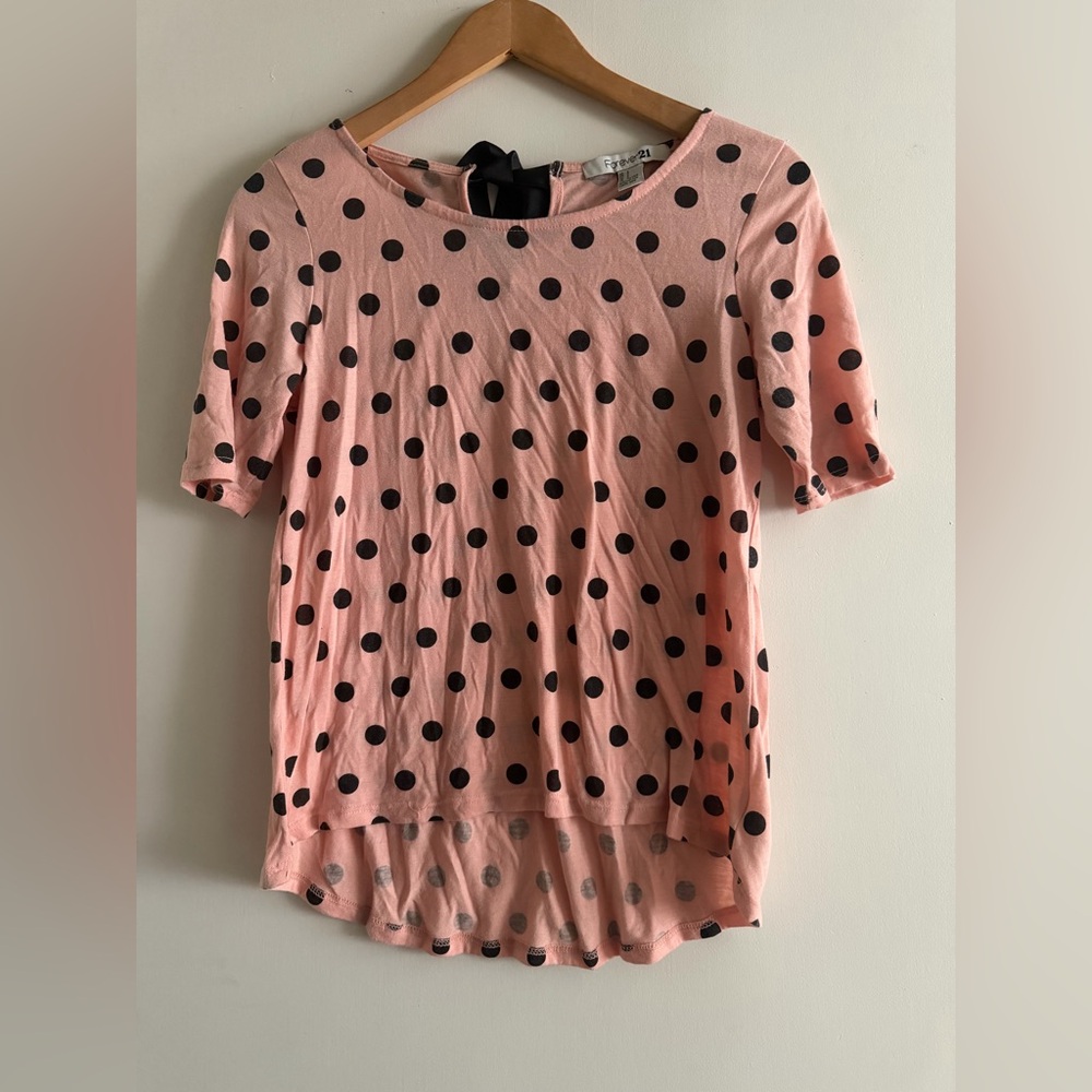 Forever 21 Pink and Black Polka Dot Blouse